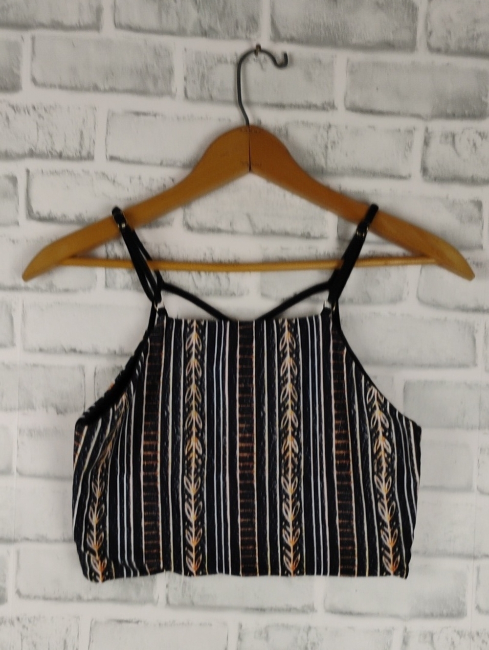 Striped Black and Cream Cropped Camisole Top